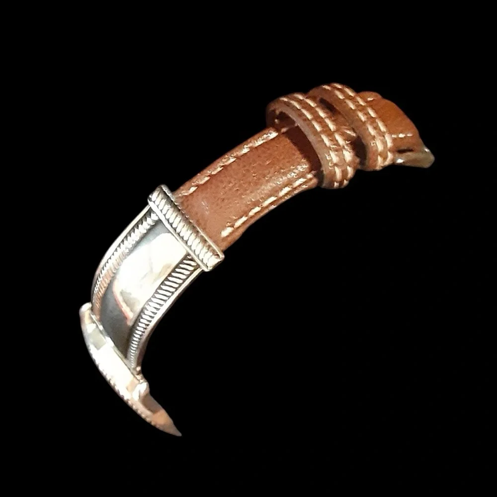 Vintage Ecclissi Southwestern Sterling Silver Brown Embossed Croc Leather Watch